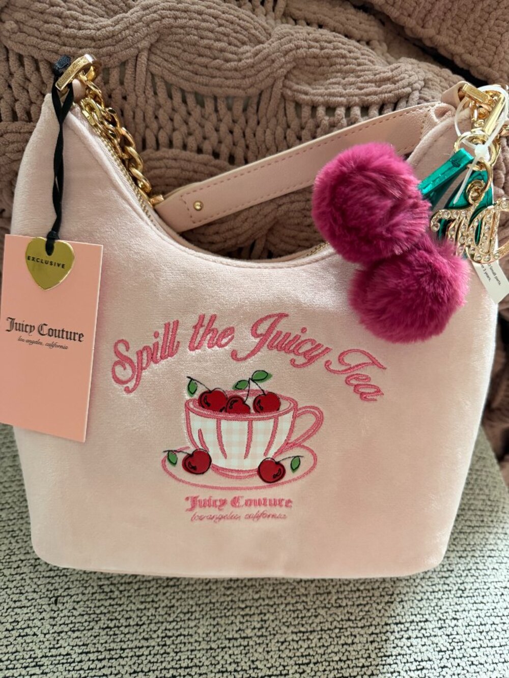 Juicy Couture "Spill the Juicy Tea" Pink Clay Sweet Tea Hobo Bag NEW